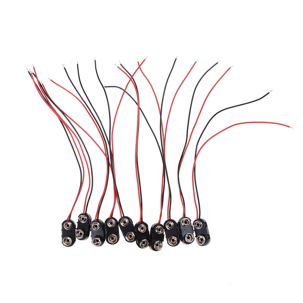 10 x PP3 9V Battery Connector Clip Hard Wearing ABS Tinned Wire Leads 150.l8