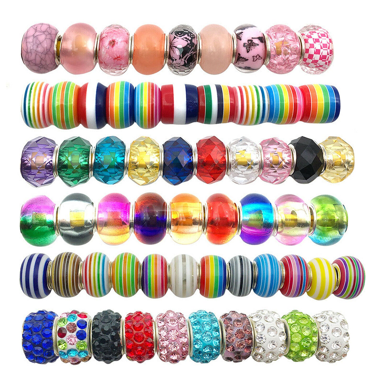 60 PCS DIY Beads Kids Craft Jewellery Making String Bead Round DIY Necklace
