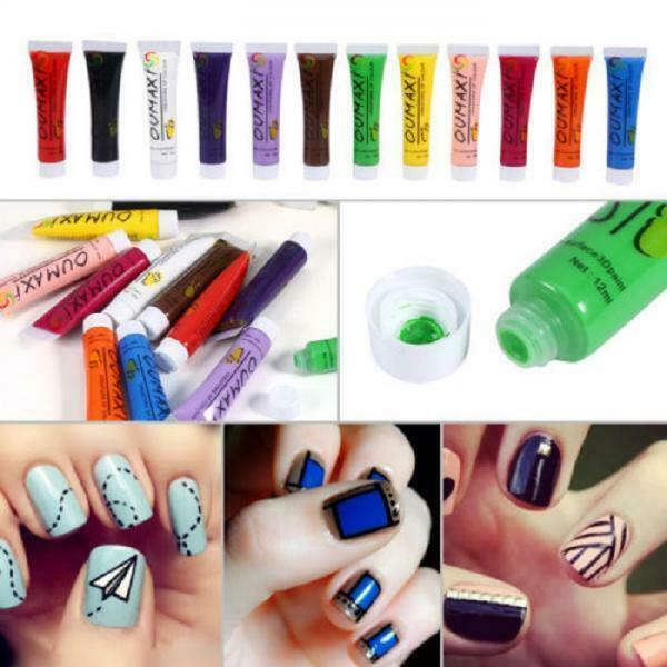 12 Colors 12ml Nail Art Paint Tube Pigment Draw Painting Design Acrylic Tips