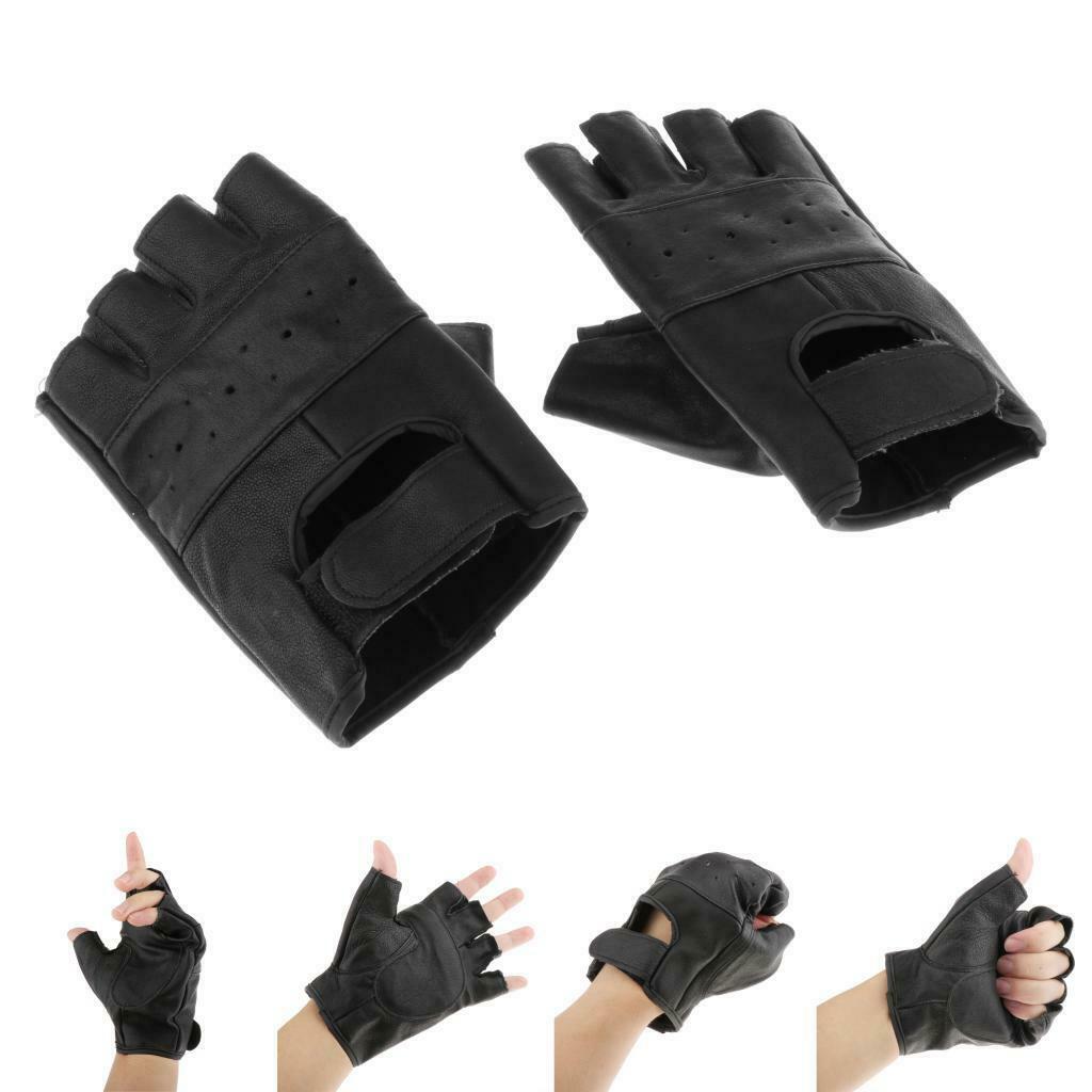 Cycle Premium Half Finger Black Leather Motorcycle Riding Gloves for Men (Black)