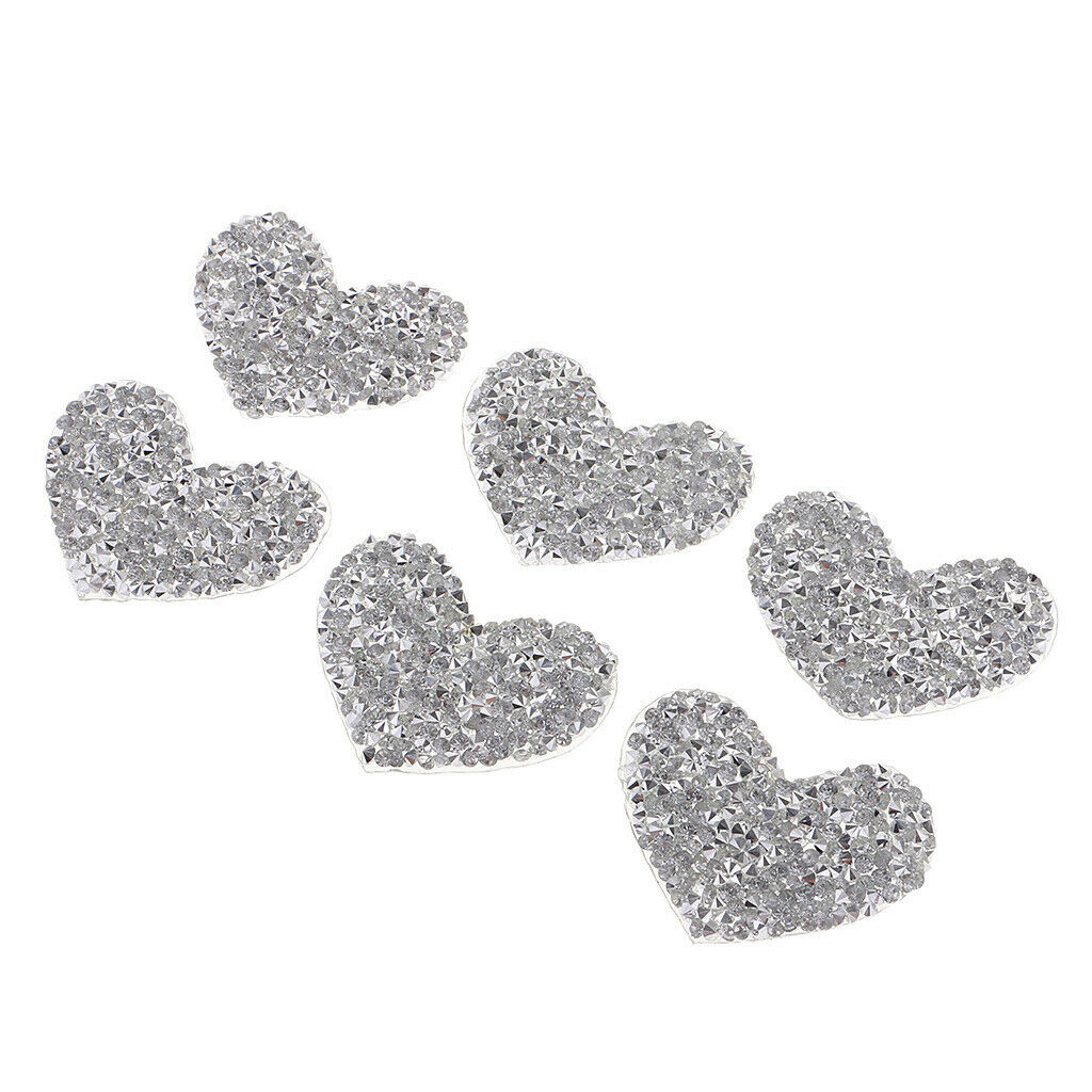 Prettyia 6Pcs DIY Love Heart Rhinestone Patch Appliques Iron on Bags Clothes