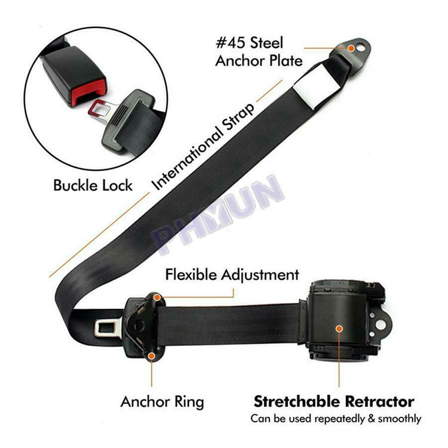 Universal 3 Point Auto Car Seat Lap Belt w/ Buckle Connector Retractable