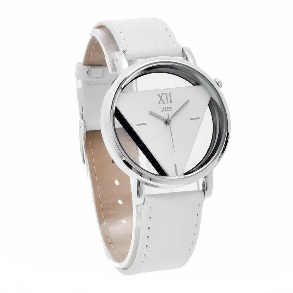 Casual Faux Leather Stainless Steel Analog Quartz Wrist Watch - White