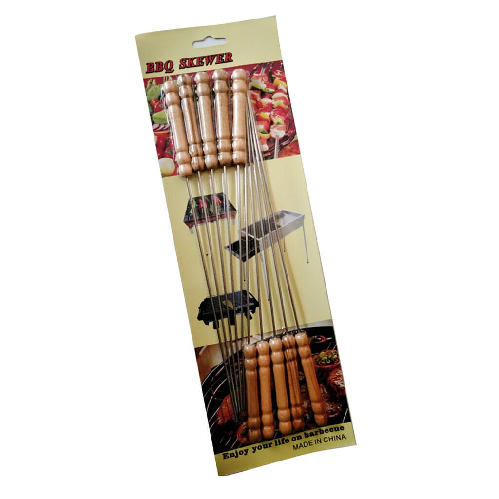 10 x Outdoor Picnic BBQ Barbecue Skewer Roast Stick Stainless Steel Needle