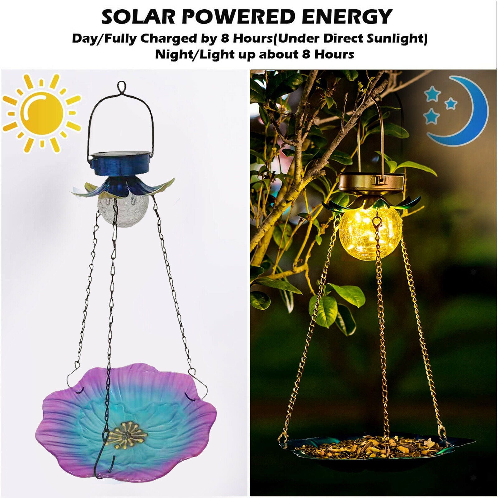 Bird Feeder Outdoor Garden Decor Ornament with Blue Sunflower Yellow Light