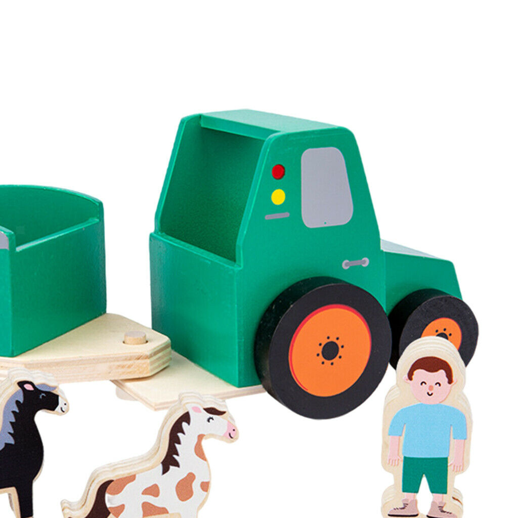 Wooden Car Tractor Trailer Carrier Montessori Development Educational Toys