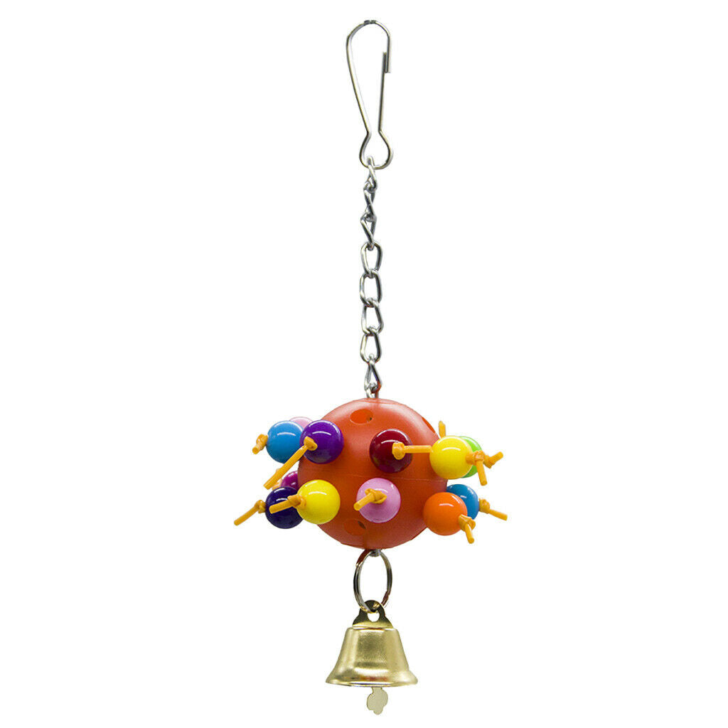 5 Pcs Hanging Parrot Chewing Toys - Multicolored Wooden Plastic and Bells