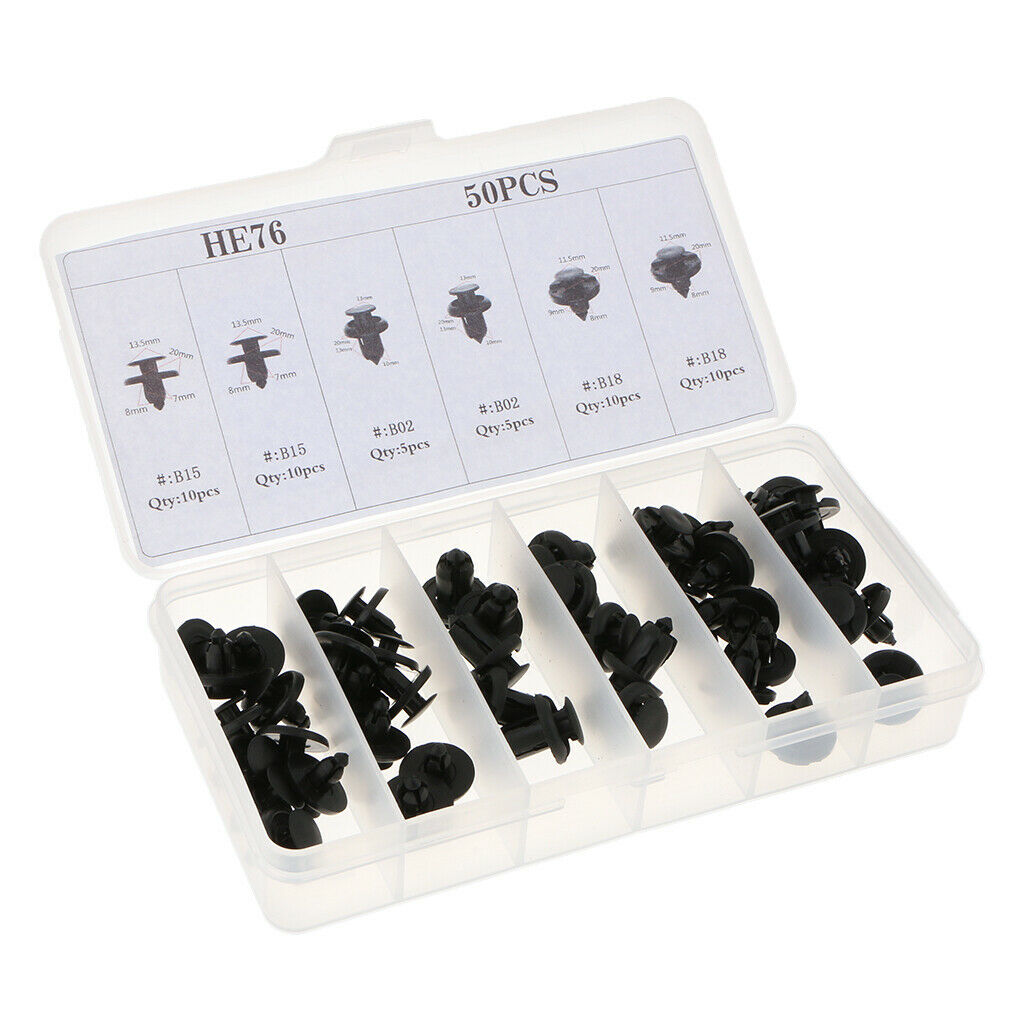 50 Pieces 6 Sizes Car Body Push Pin Rivet Trim Fastener Panel Clip Retainer