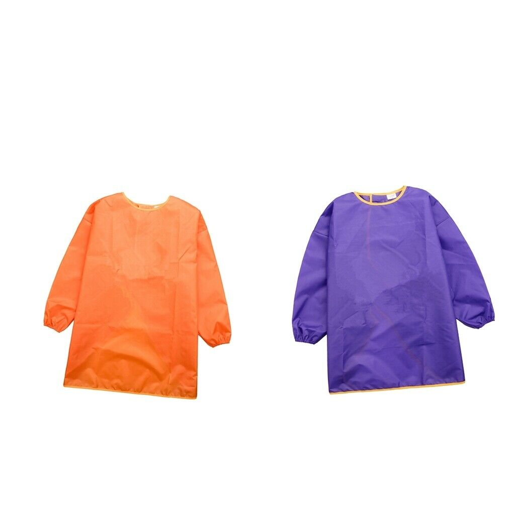 2Pcs Kids Waterproof Apron Long-sleeve Smock Painting Art Toddler Orange Purple