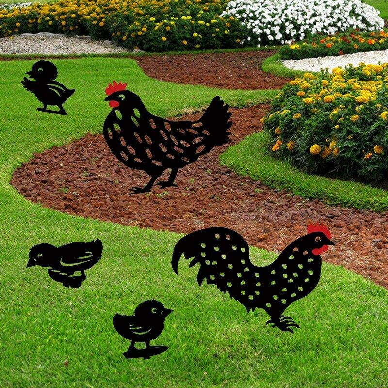 5 PCS Rooster Stakes Chicken Family Garden Silhouette Yard Art Chicken StatuJ9E8