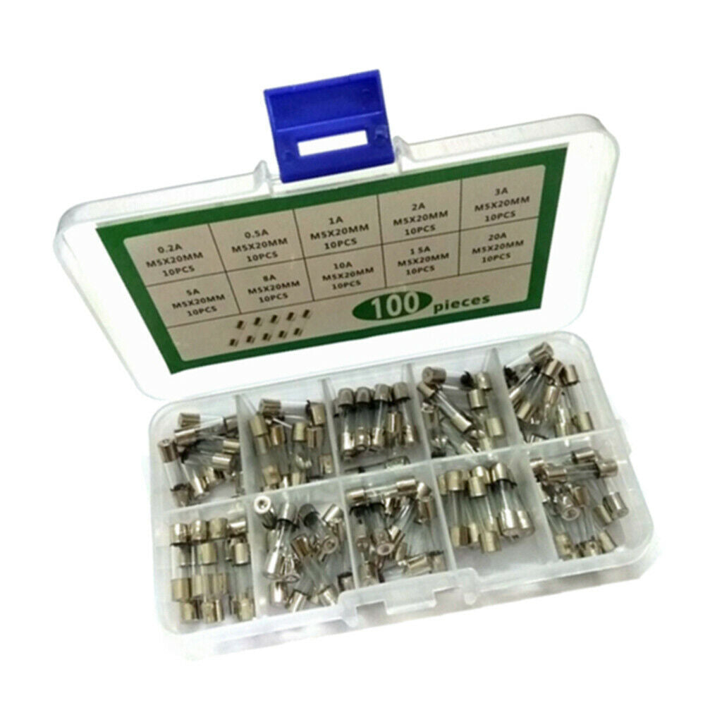 100 Pieces 5 x 20mm Fast Blow Glass Tube Fuses 0.2A~20A 250V
