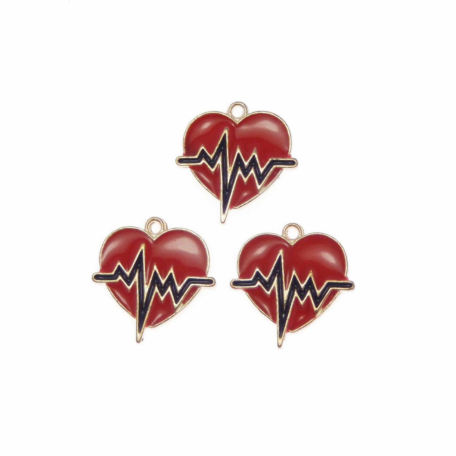 Lot of 10 Red Enamel Plated Heart Shaped Charm Earring Pendant Findings 20x21 MM