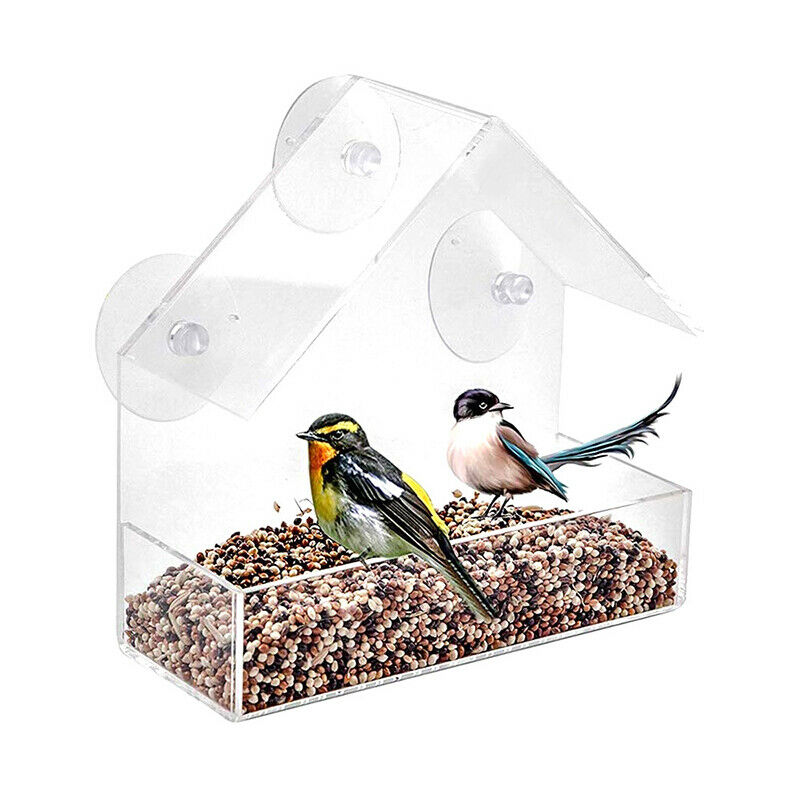 Acrylic Transparent Window Viewing Bird Feeders Tray Birdhouse Pet Water FeeBDA