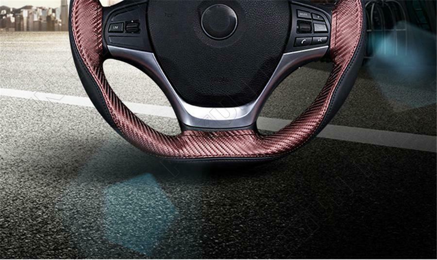 37-38cm Brown Carbon Fiber PU Leather Car Steering Cover Breathable Universal