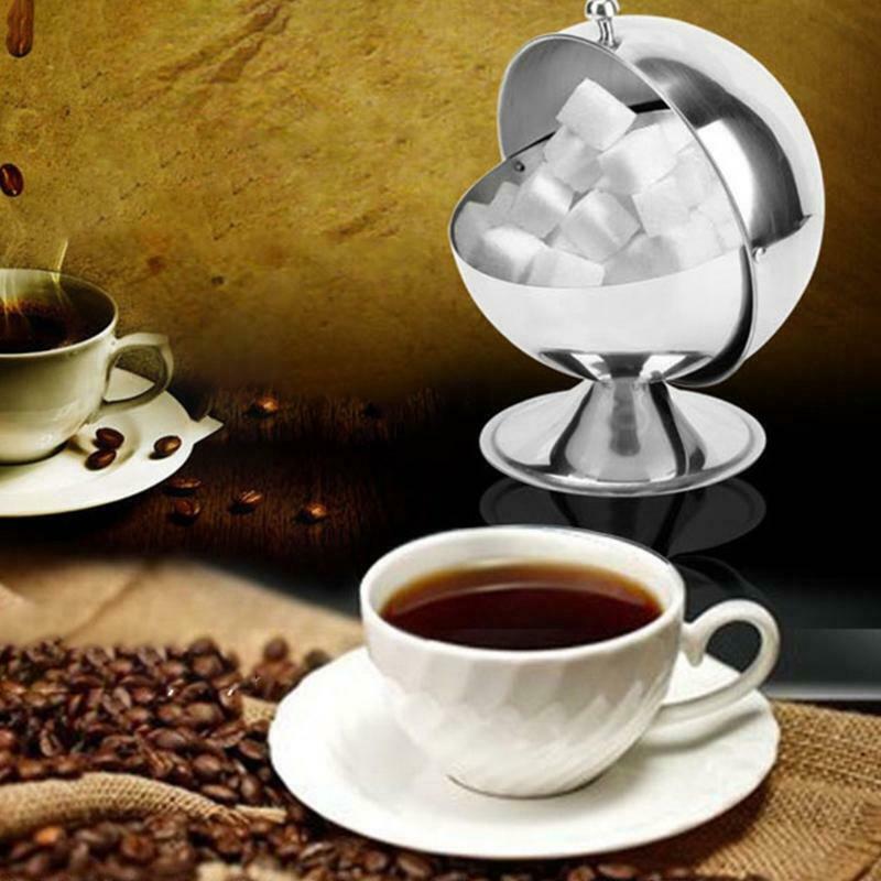 Creative Storage Sugar Bowl with Roll Top Stainless Steel Spherical Sugar Jar