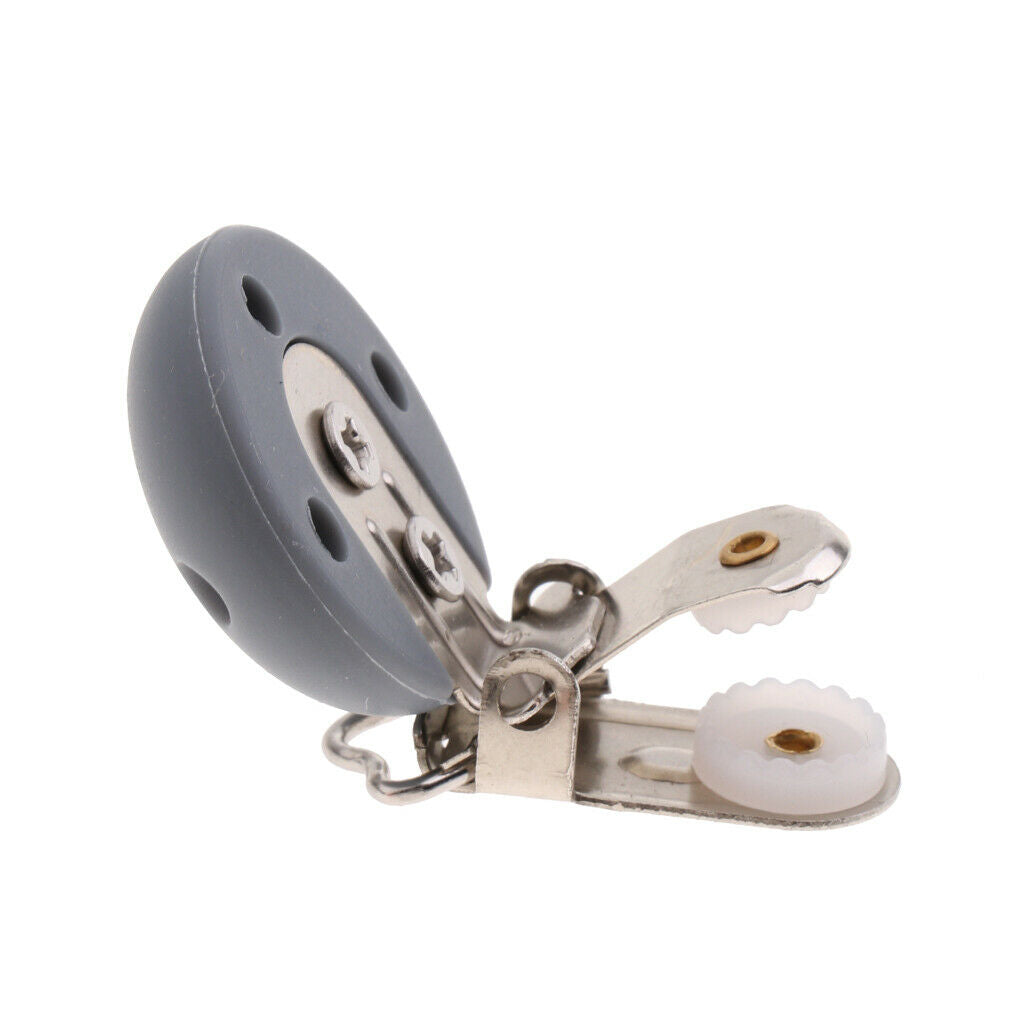 2Pcs Cute Baby Pacifier Round Silicone Soother Clip Metal  Clasp Gray