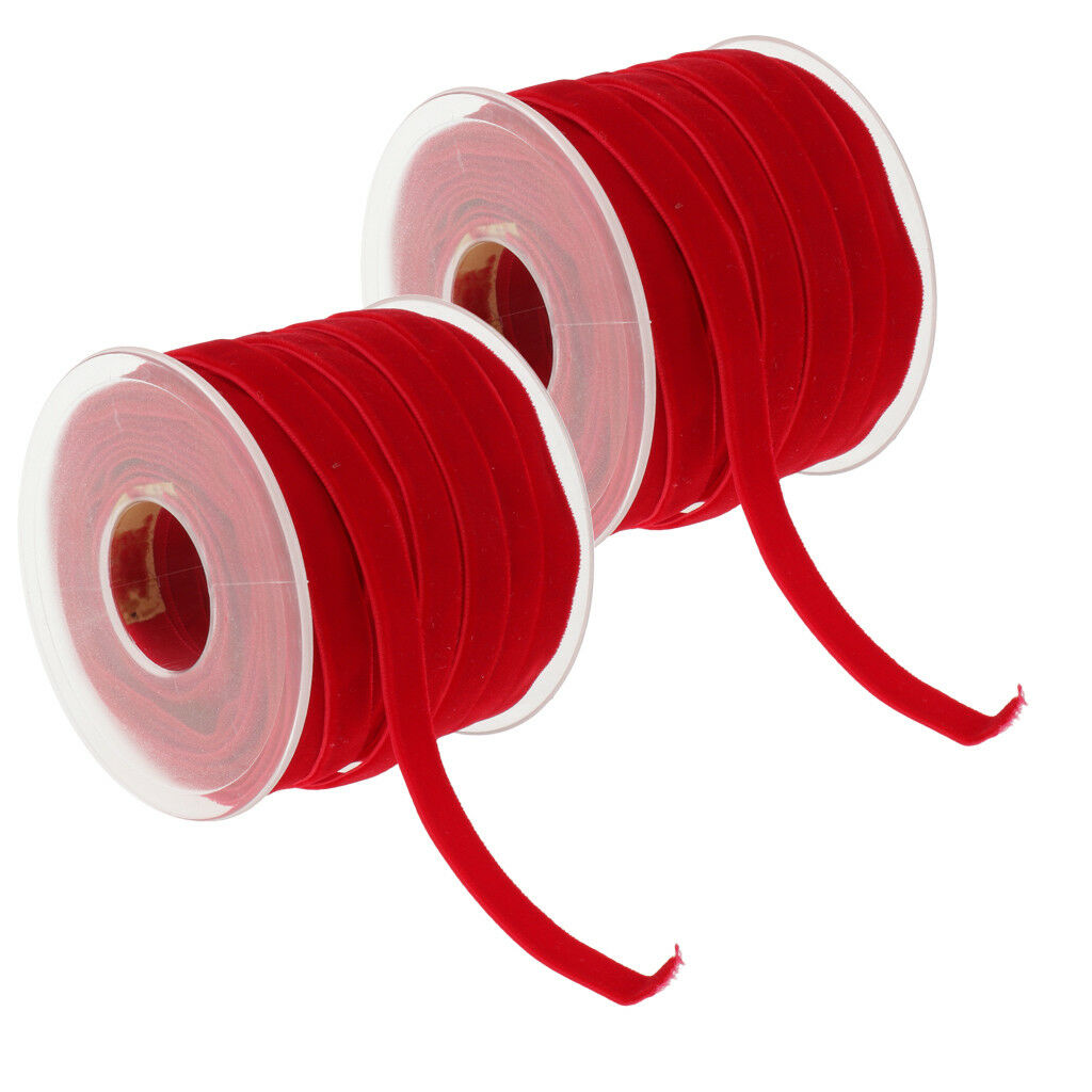 2x 20 Yard 10mm Velvet Ribbon Roll Trimming Sewing DIY Decor For Craft Red