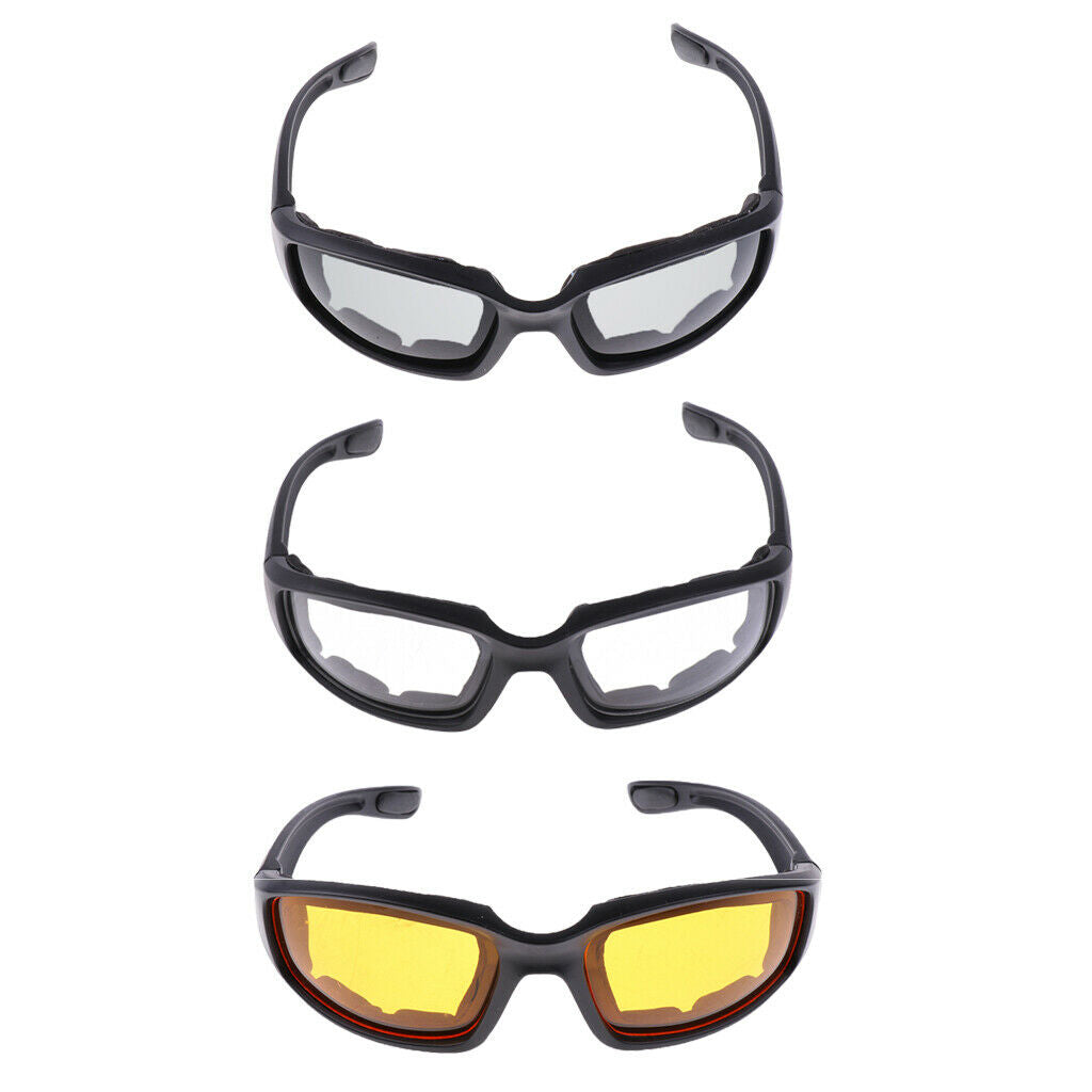 3 pieces of padded foam wind resistant motorcycle sunglasses