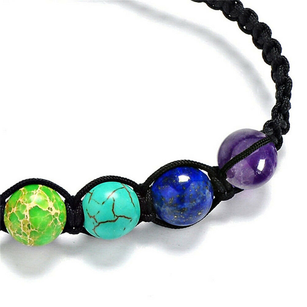 Adjustable 7 Chakra Natural Gems Stone Yoga Healing Agate Crystal Beads Bracelet