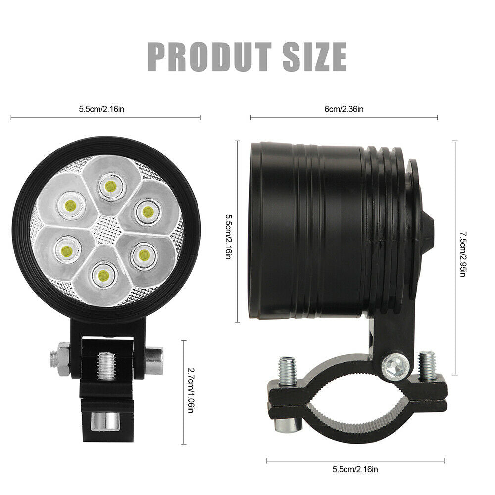 Motorcycle Front LED Spot Light Headlight Fog Driving Lamp 3 Modes Waterproof