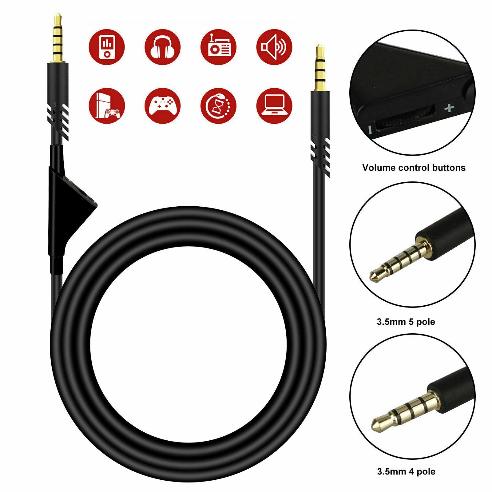 Replacement Audio Cable Cord Volume Control for Astro A10 A40 Gaming Headset 2M