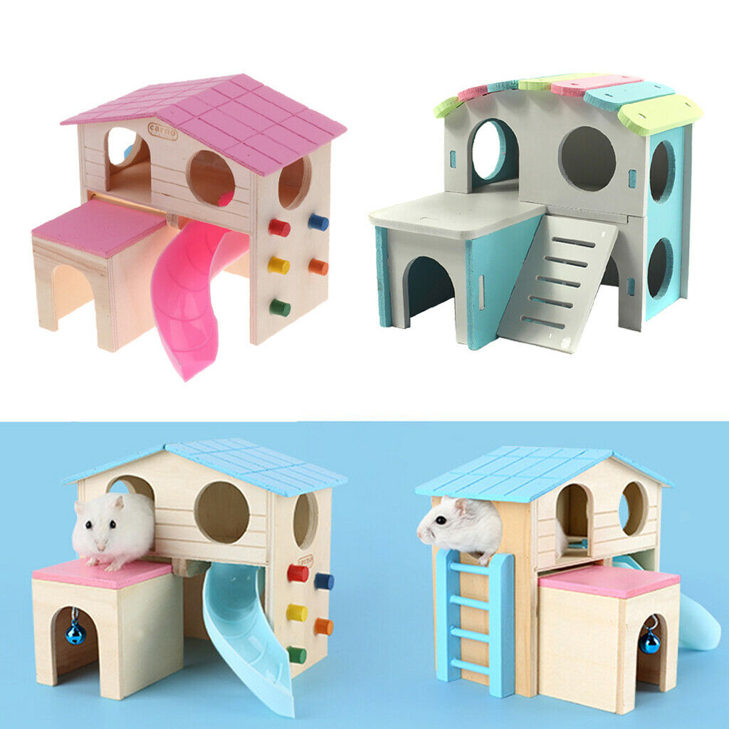 Set of 2 Double Layers Hamster House Wooden Small Animals Pet Rats Gerbil