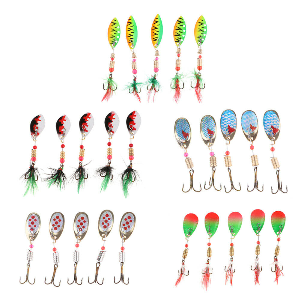 5 Pieces Fishing Lures Spoon Metal Jig Baits Spinner Baits A