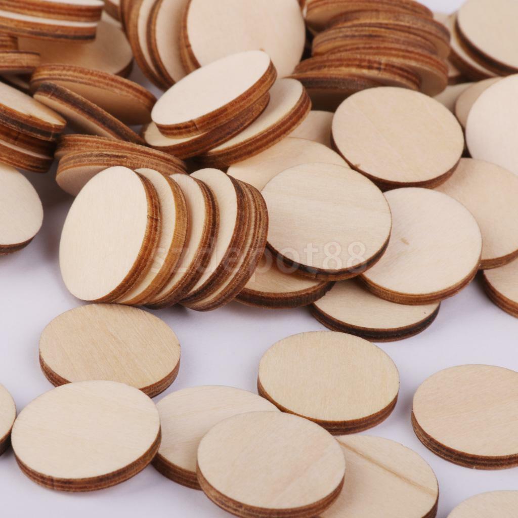 100 Unfinished Wooden Round Discs Embellishments DIY Rustic Art Crafts 20mm