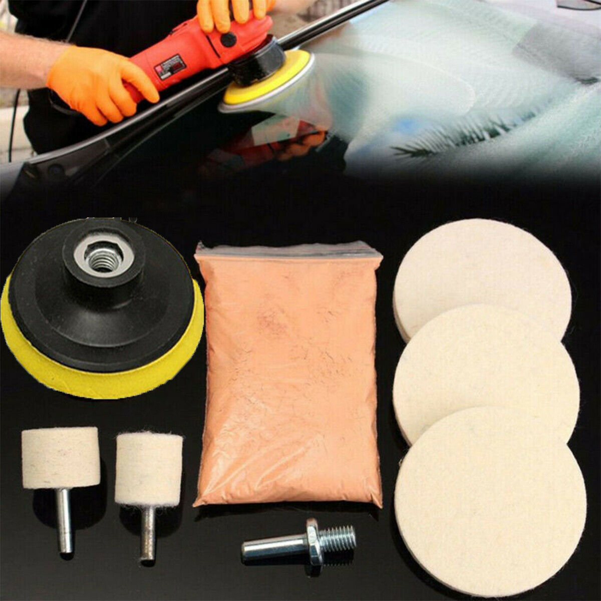 8pcs Car Glass Polishing Windshield Front Rear Window Scratch Removal Repair Kit