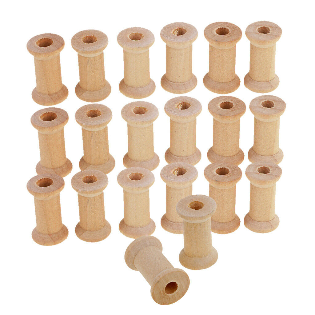 50x Unfinished Wooden Spools Thread Bobbins for Sewing Arts & Crafts 1.06x0.63in