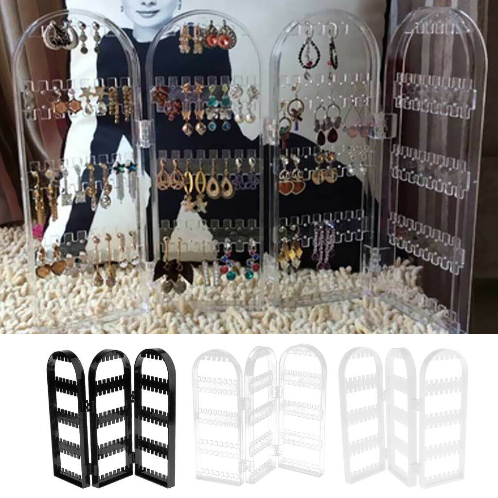 Earring Holder Folding Jewelry Rack for Ear Stud Earring Necklace 3 Transparent