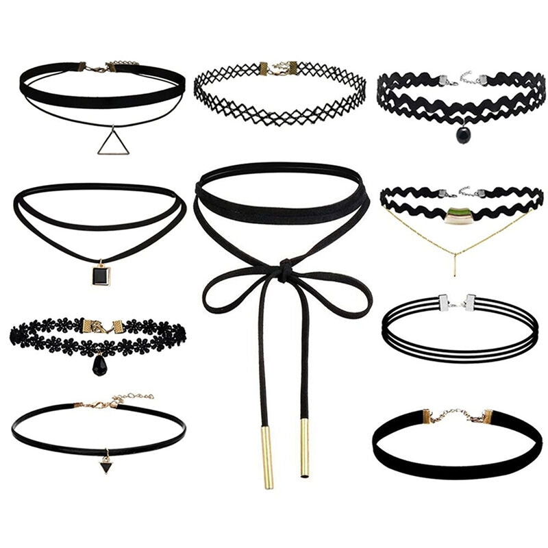 10 Pieces Chokers Necklace Black Classic Velvet Stretch Gothic Tattoo NecklihsDD