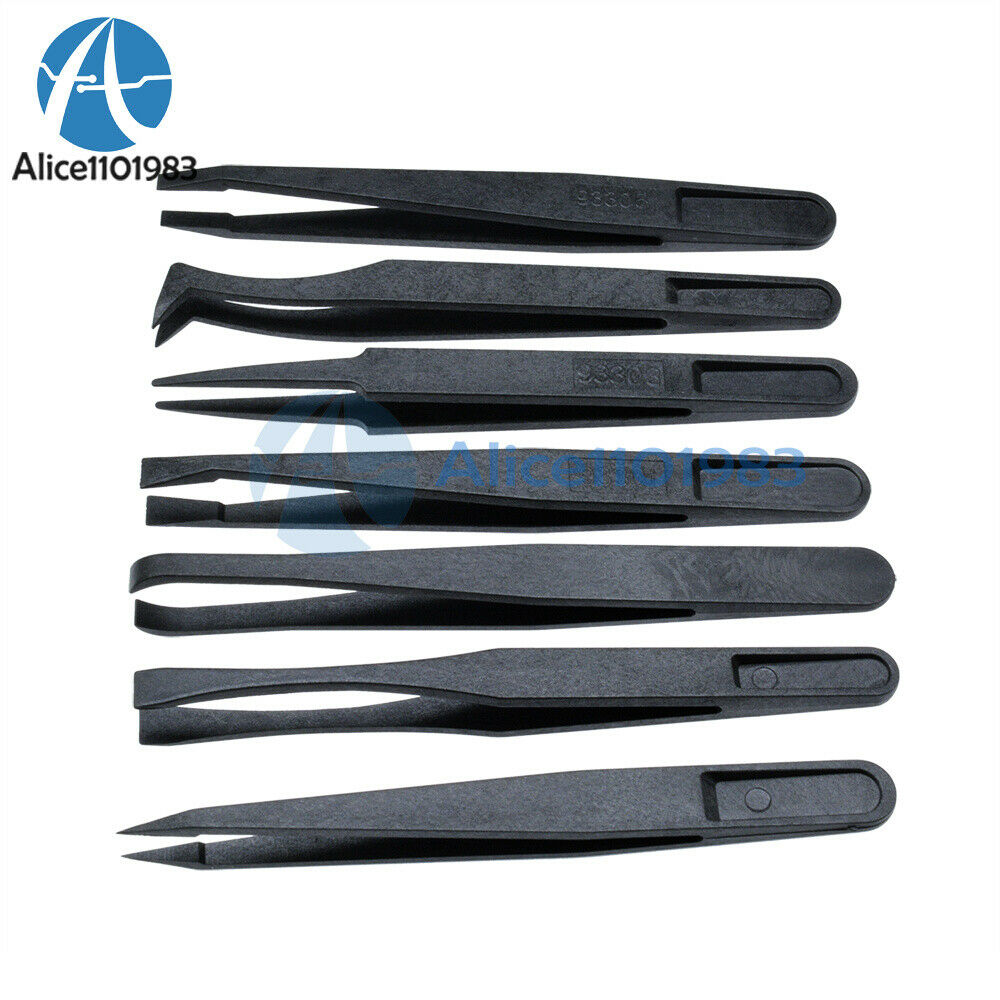 2PCS 7pcs Anti-static Tweezer Tool Straight Bend Plastic Heat Resistant