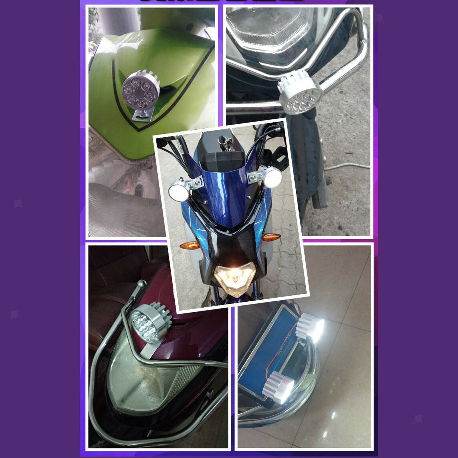 New Motorcycle Double Bright LED Headlight Driving Lamp Lights Headlamp