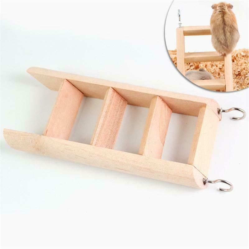 Hamster Climbing Ladder Wood Bridge with Hook for Guinea Pig Rat Hedgehog Gerbil