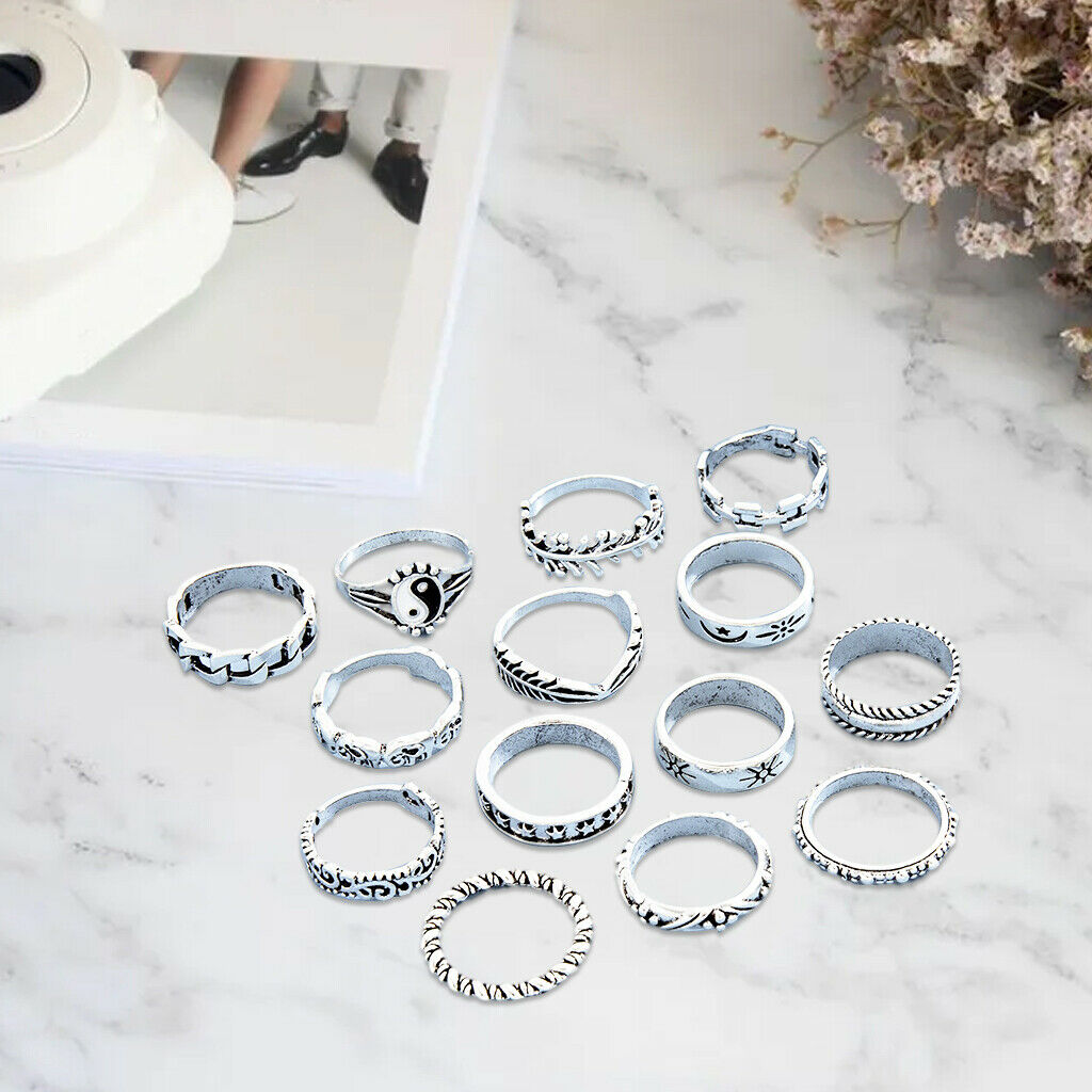 14x Bohemian Retro Punk Rings for Men Women Girls Gothic Rings Fashion
