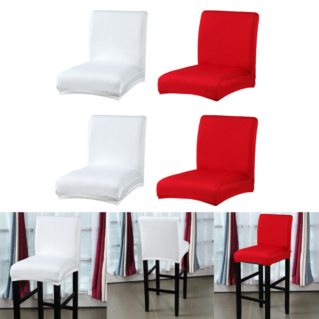 4X Low Back Chair Seat Cover Bar Stool Slip Covers White Red Home Decoration