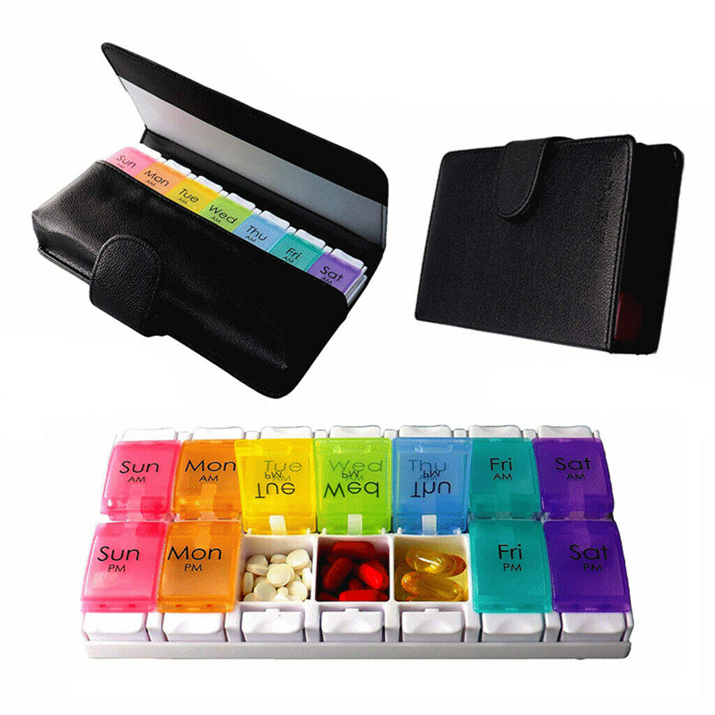 7-Day Weekly Pills Organizer 2 Times a Day Push Button Daily Colored Case