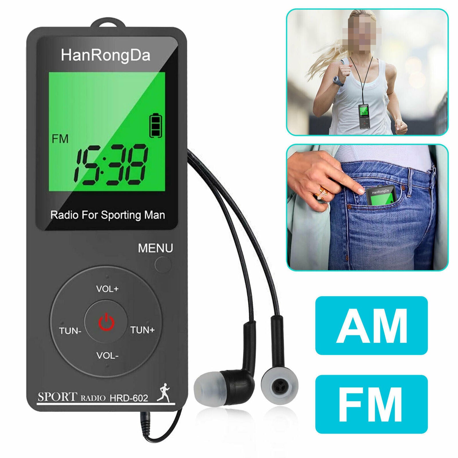 Mini Digital Portable Pocket LCD AM FM Radio Stereo USB Rechargeable w/Earphone