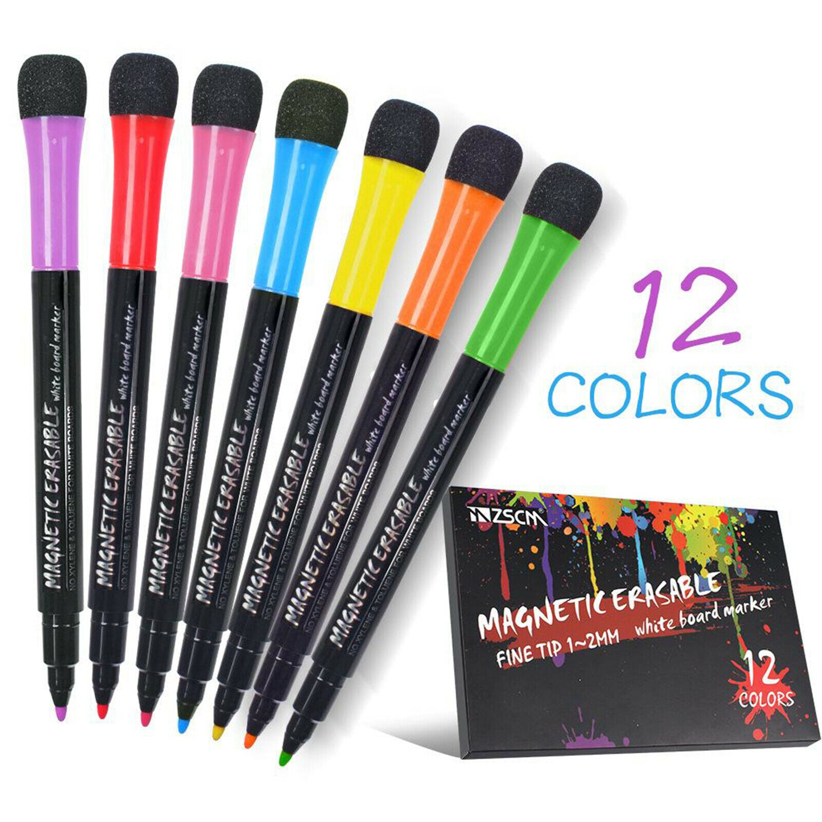 12 Dry Erase Whiteboard Glass Markers Erasable Long Lasting Office Supplies