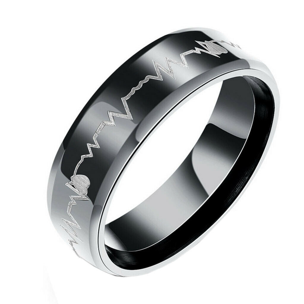 Stainless Steel Heartbeat Comfort Fit Ring Wedding Band Engraved Love US 9