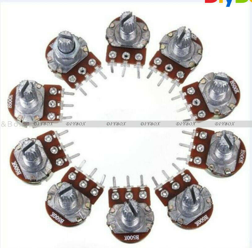10PCS 500K Ohm B500K Knurled Shaft Linear Rotary Taper Potentiometer 15mm 3 Pins