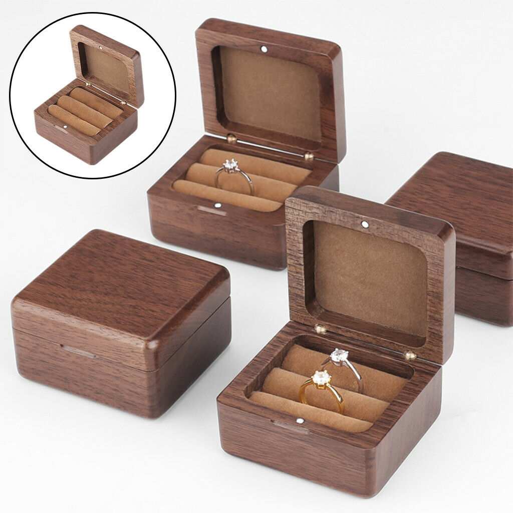 Luxury Walnut Wood Engagement Rings Box Jewelry Wedding Rings Storage Case