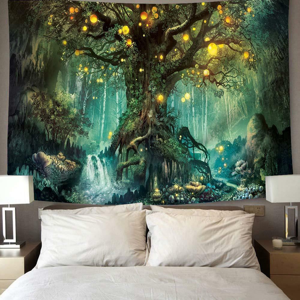 Large Tree and Lantern Waterfall Tapestry Wall Hanging Bedroom Wall Art Home