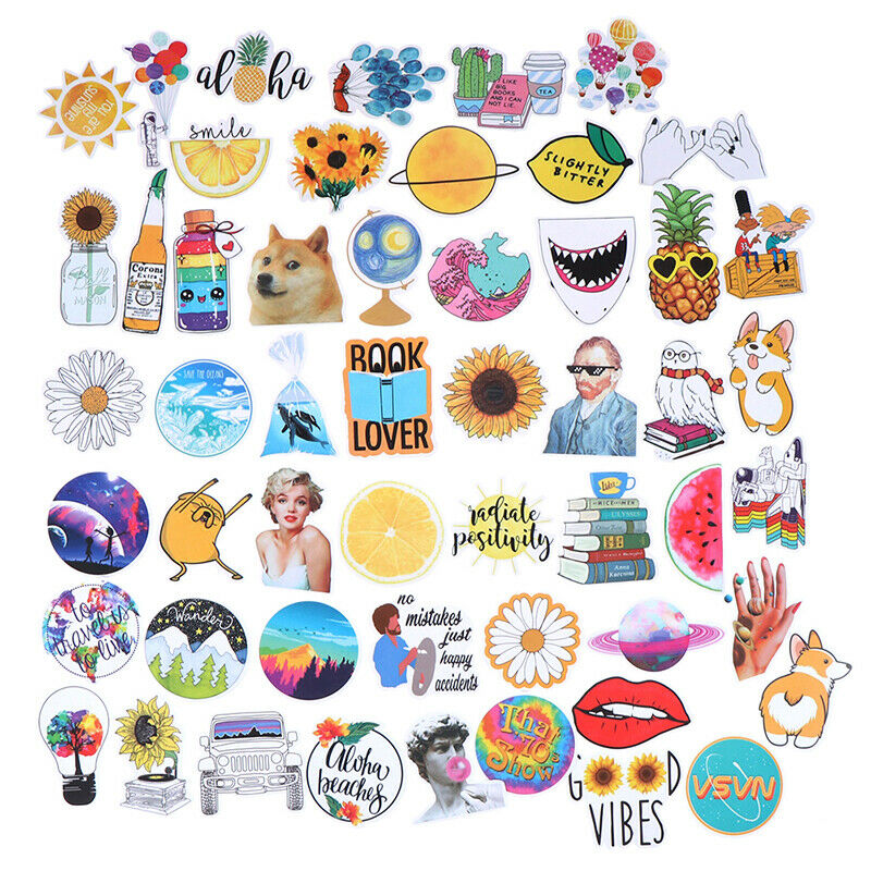 53Pcs Summer light yellow stickers DIY scrapbook suitcase laptop guitar s.l8