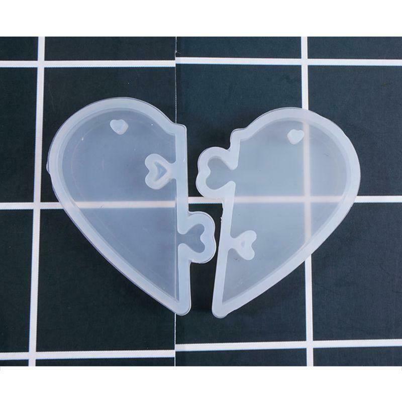 Couple Heart-shaped Puzzle Mould DIY Crystal Epoxy Molds Stars Moon Pendant Mold