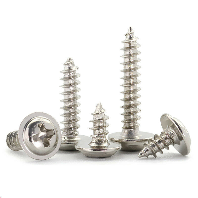 60Pcs M1.4* 3-10mm Phillips Pan Head Washers Self Tapping Screws Kit Ni Plated