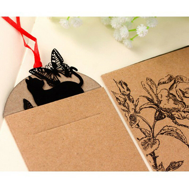 2X Cute Black Cat Metal Hollow Bookmark Holder Paper Marker Stationery SupplyBDA