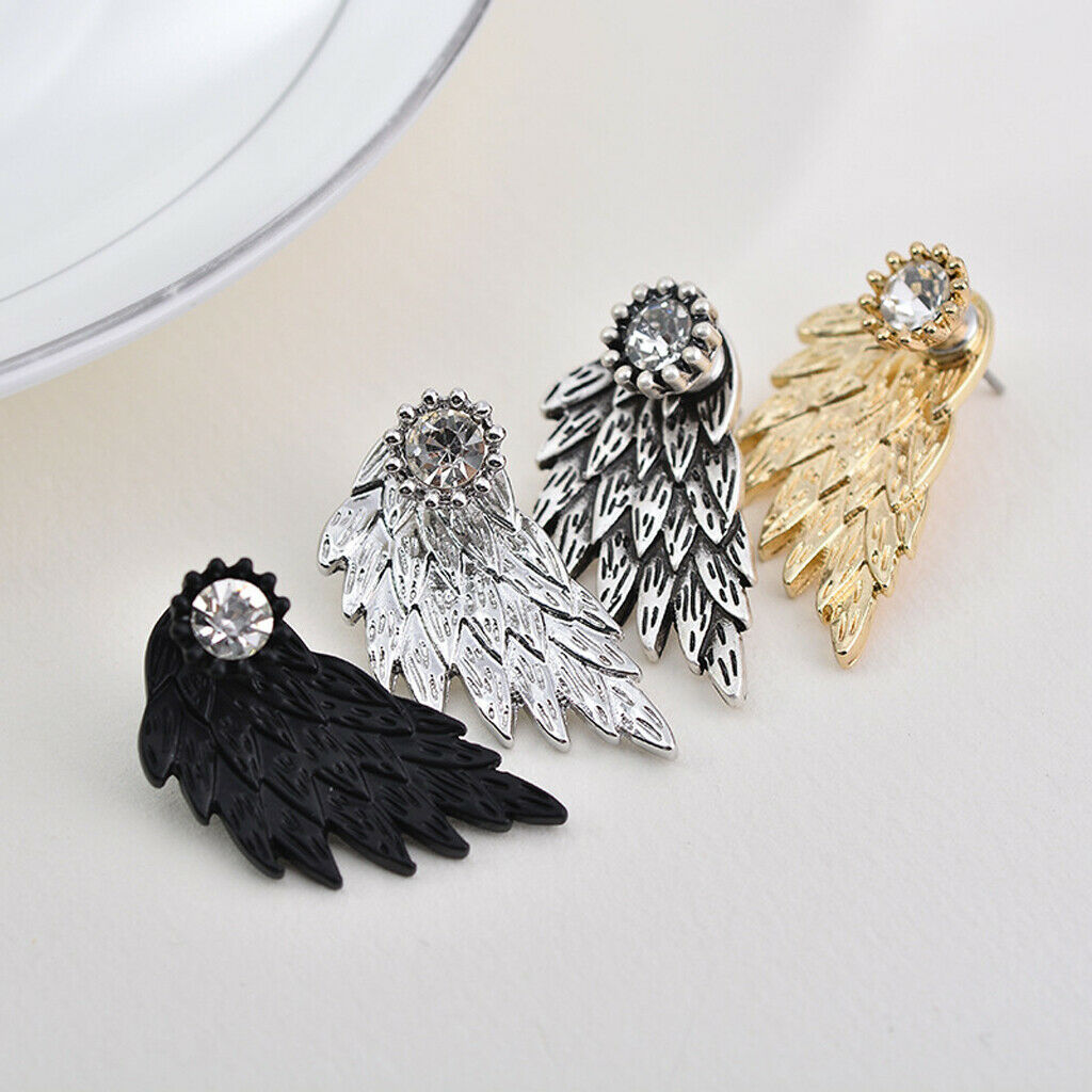 4pcs Punk Women's Cool Jewelry Angel Wings Rhinestone Drop Stud Earrings