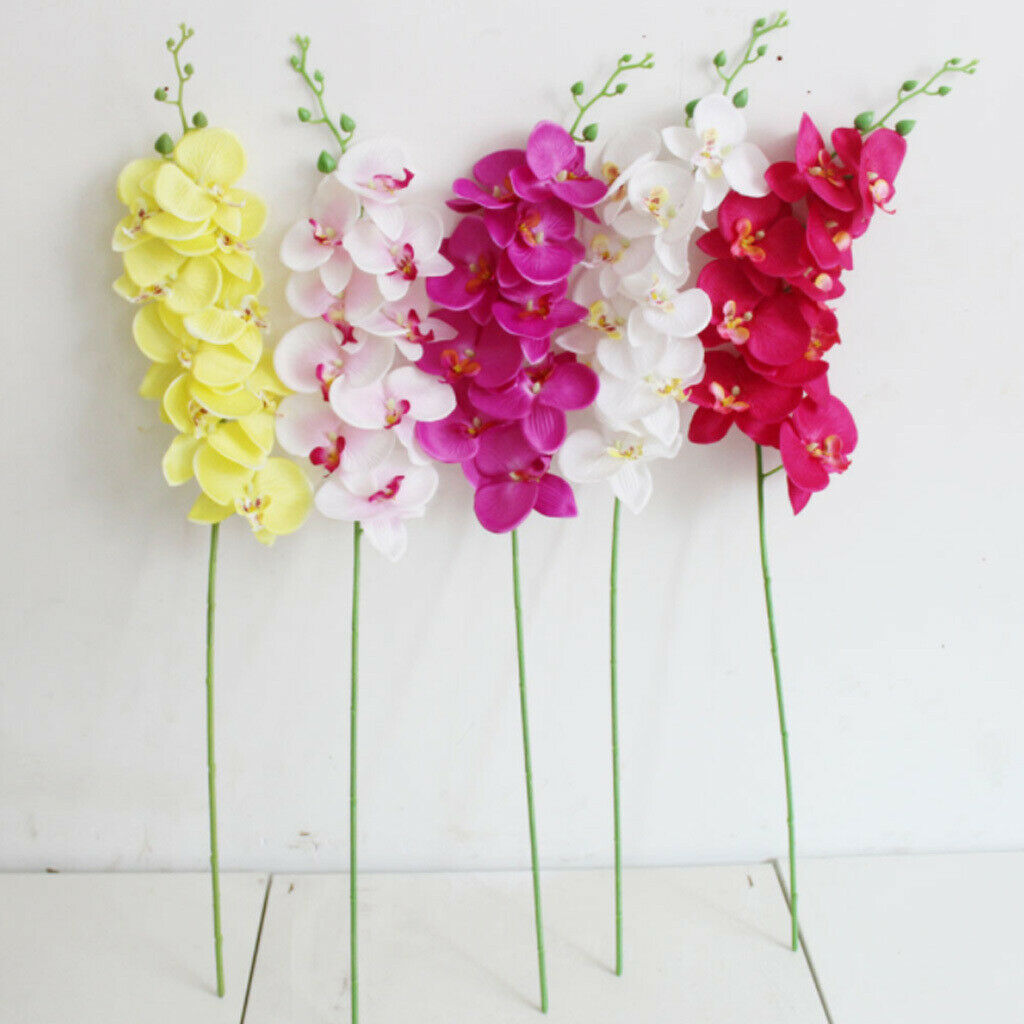 Lifelike Silky 93cm Artificial Phaleanopsis Orchid 9 Heads Flowers White